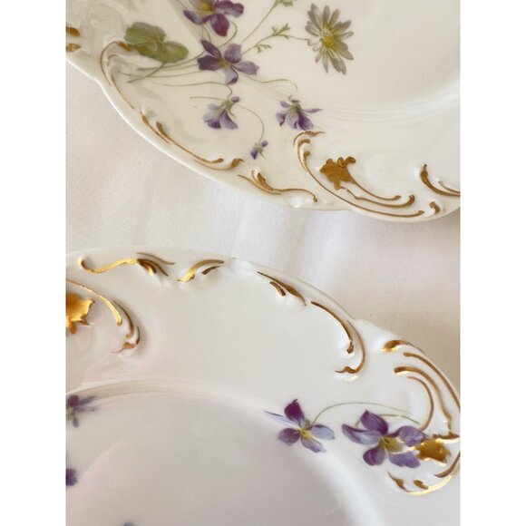 ANTIQUE Set 6 HAVILAND LIMOGES Salad plates Sch 453D Violets Daisy Handpainted - Picture 14 of 16